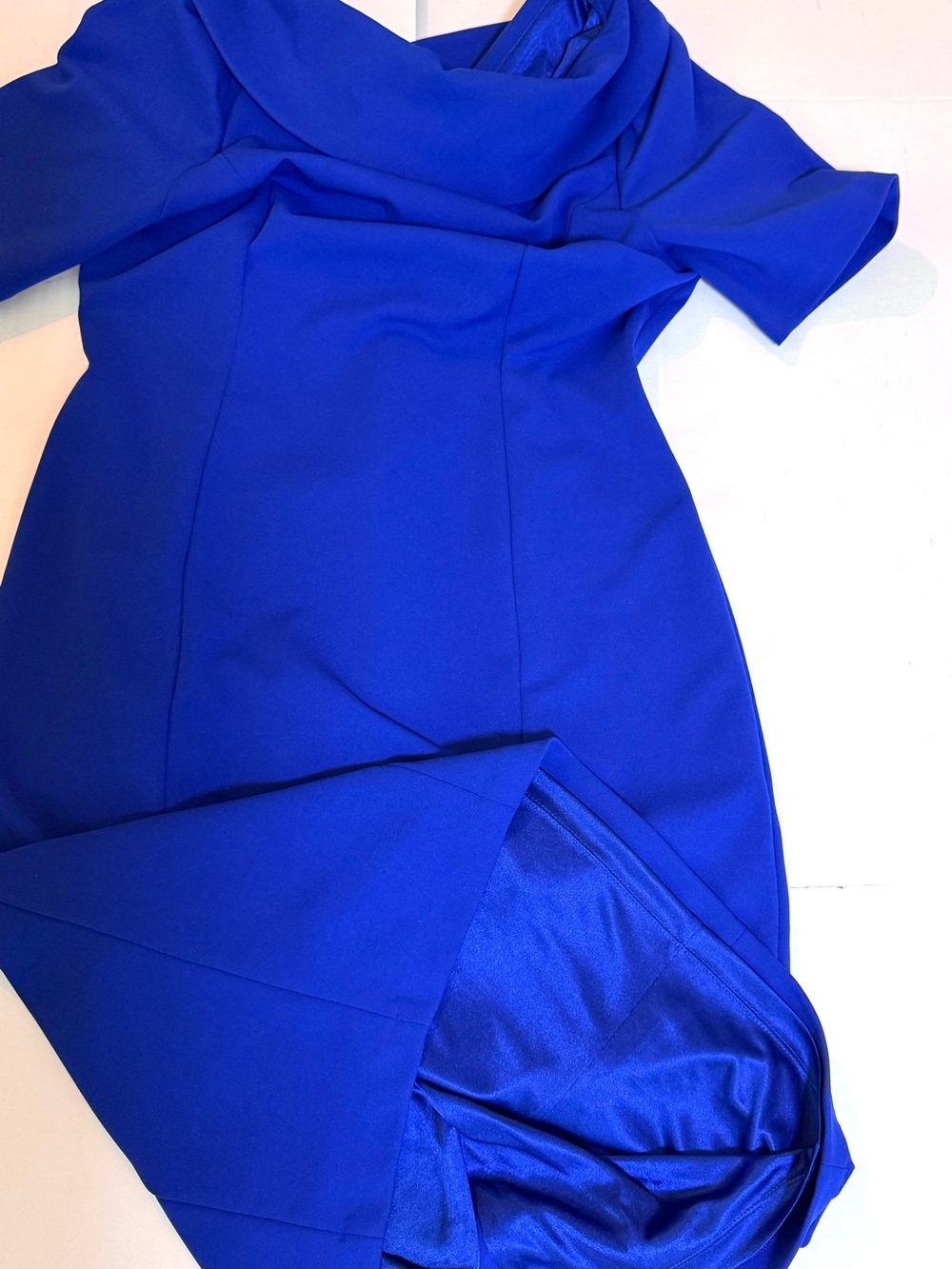 Adrianna Papell Cobalt Roll Neck Sheath Dress V Back Wedding Career Gala Size 10 - Picture 13 of 14